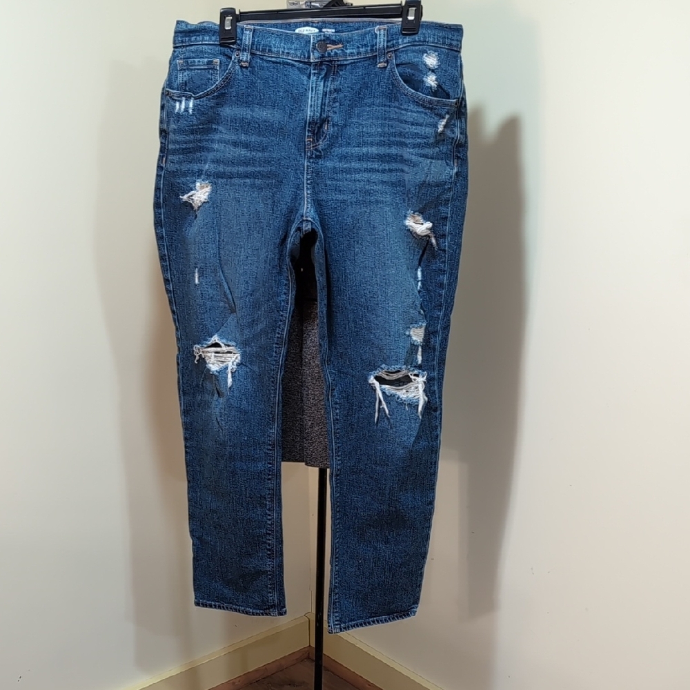 Women's Boyfriend Distressed Blue Denim Jeans